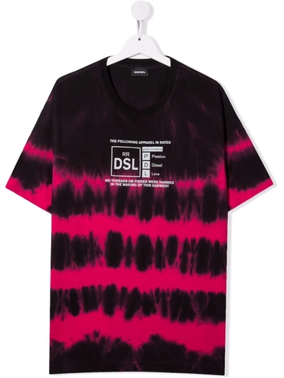 Diesel Teen Tie-dye Print Cotton T-shirt In Nero