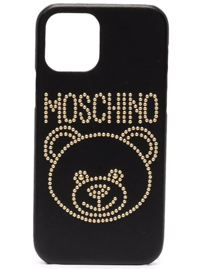 Moschino Studded Teddy Logo Iphone 12 Max & 12 Pro Max Case In Black