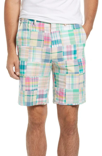 Berle Patchwork Madras Flat Front Shorts In Pink