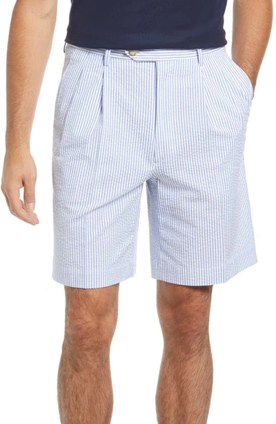 Berle Pleated Seersucker Shorts In Light Blue