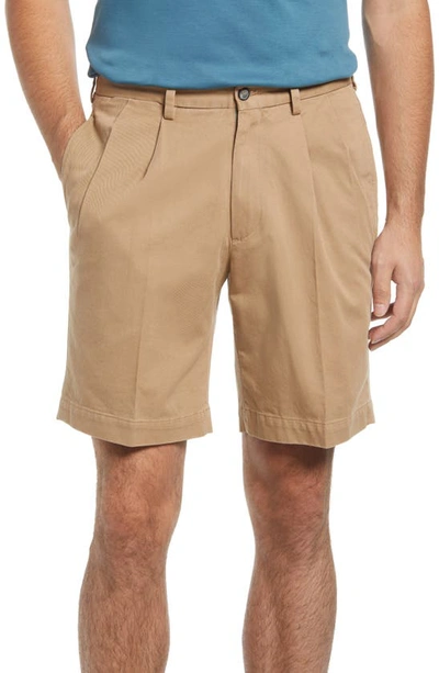 Berle Charleston Pleated Chino Shorts In British Tan