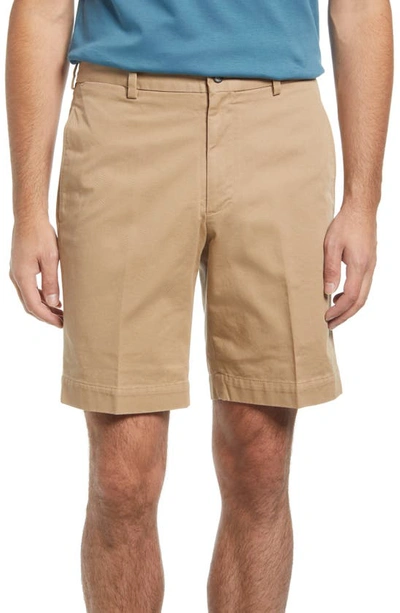 Berle Charleston Flat Front Chino Shorts In British Tan