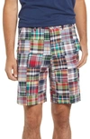 Berle Patchwork Madras Flat Front Shorts In Green