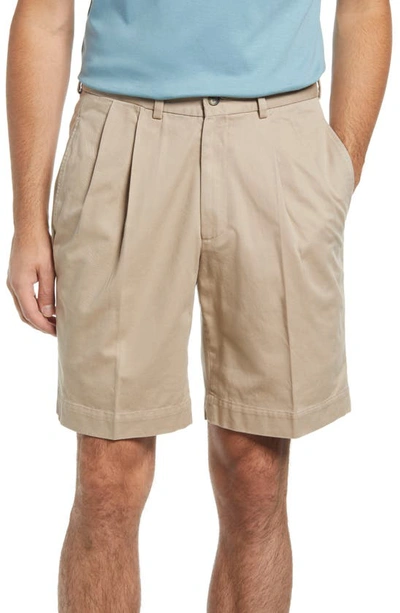 Berle Charleston Pleated Chino Shorts In Khaki
