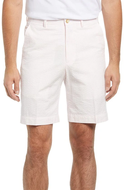 Berle Flat Front Seersucker Shorts In Pink