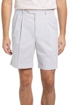Berle Pleated Seersucker Shorts In Grey