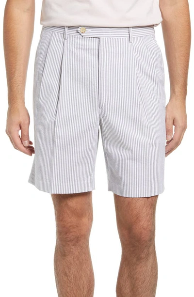 Berle Pleated Seersucker Shorts In Grey