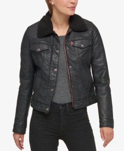Levi's faux leather trucker jacket womens online