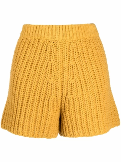Alanui Pucon Ribbed Wool-blend Shorts In Gelb