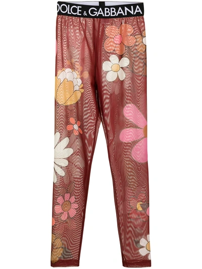 Dolce & Gabbana Floral Pattern Leggings In Fiore Fdo Rosso1