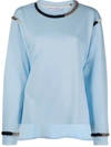 Jw Anderson Contrast Topstitch Raw Flare Hem Cotton Sweatshirt In Blue