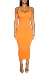 Naked Wardrobe Nw Hourglass Midi Dress In Orange Peel