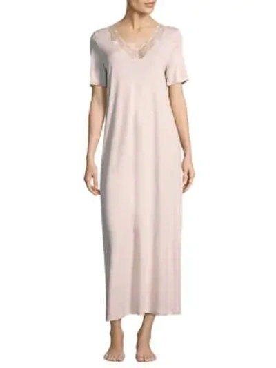 Hanro Women's Valencia Lace-trimmed Cotton Gown In Crystal Pink