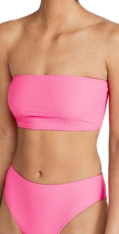 Frankies Bikinis Jenna Ribbed Bandeau Bikini Top In Pink Punch