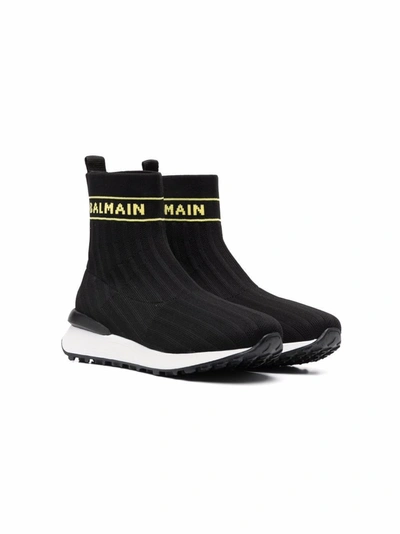 Balmain Logo Embroidered Sneaker Boots In Black