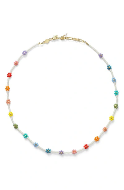 Anni Lu Flower Power 18ct Yellow Gold-plated Brass And Glass Bead Necklace In Multi