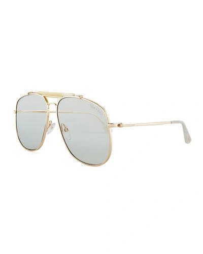 Tom Ford Connor Aviator Metal Sunglasses In Rose Gold/blue | ModeSens