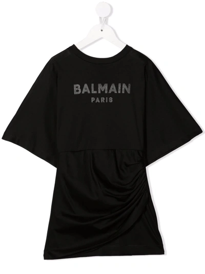 Balmain Kids' Logo-print T-shirt Dress In Black