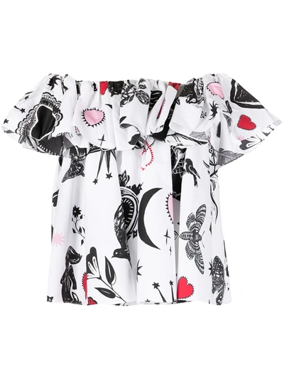 Alexander Mcqueen White Ruffle Neck Blouse - Atterley In White