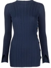 Adam Lippes Crepe Knit Long-sleeve Tunic Navy In Blue