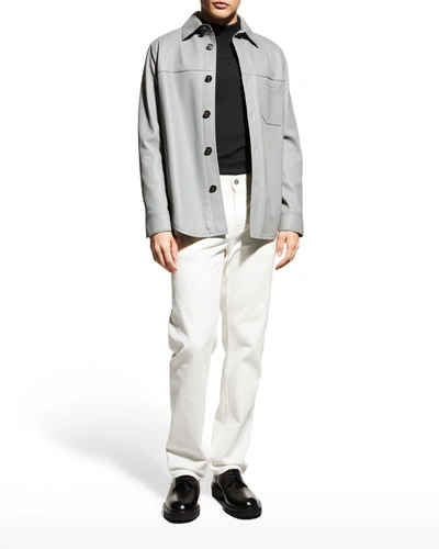 Brioni Men's Solid Deerskin Shirt Jacket In Cloud