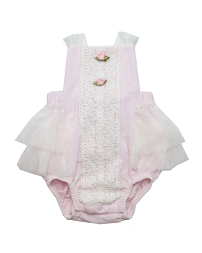 Haute Baby Babies' Girl's Grace Tiered Tulle Bubble Romper In Pink