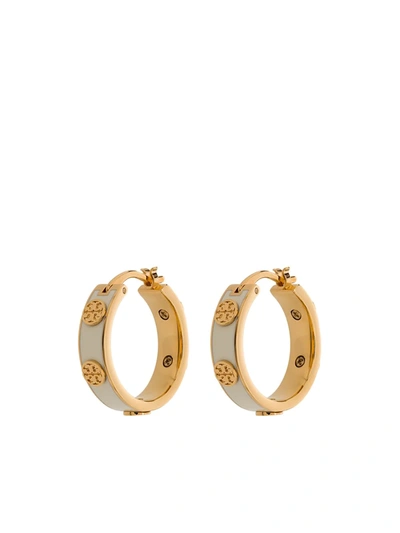 Tory Burch White And Gold Tone Miller Hoop Earring