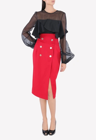 Alexandre Vauthier Double-breasted Front Slit Pencil Skirt In Red