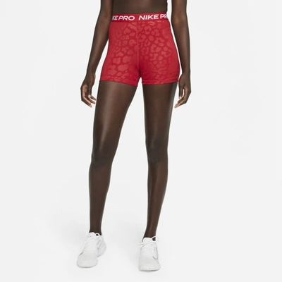 Nike Pro Dri-fit Women's High-waisted 3" Printed Shorts In Gym Red,clear