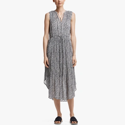 james perse pleated dress James Perse Floral Pleated Midi Dress In North/ Pearl Grey