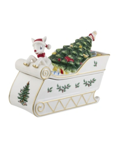 Spode Christmas Tree Rudolph Cookie Jar In White Multi