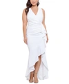 Betsy & Adam Petite Ruffled High-low Mermaid Gown In White