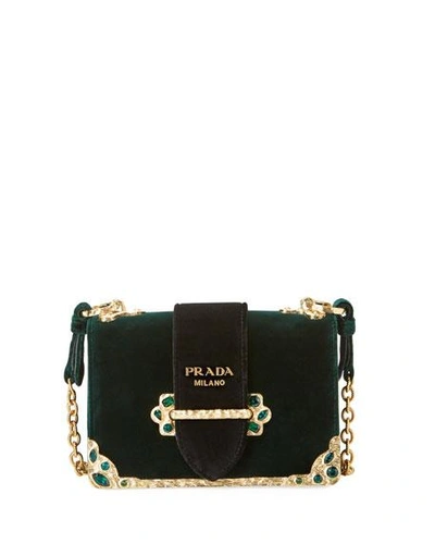 Prada Small City Cahier Velvet Trunk Bag, Black/green
