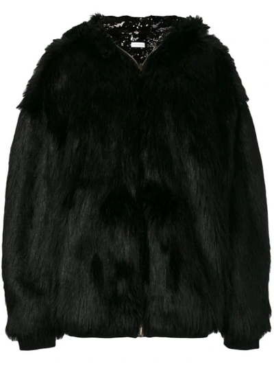 Faith Connexion Sequin Faux Fur Revers Jacket In Black