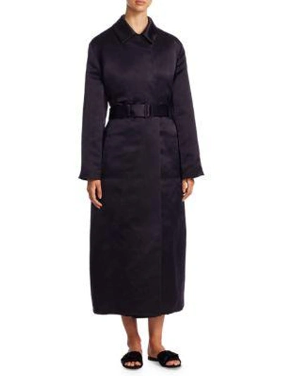The Row Silk Luster Coat In Navy