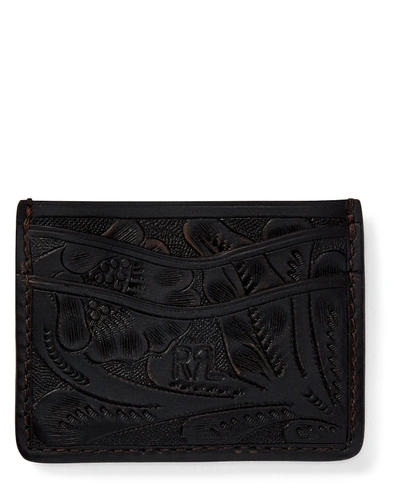 Ralph Lauren Rrl Hand-tooled Leather Card Case In Black