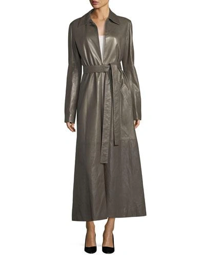 The Row Neyton Long Leather Trenchcoat In Pewter