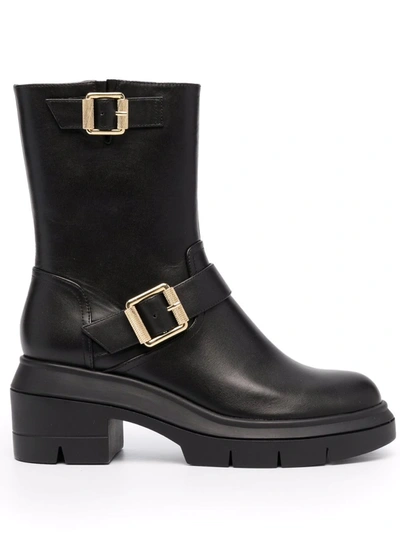 Stuart Weitzman Ryder Leather Ankle Boots In Nero