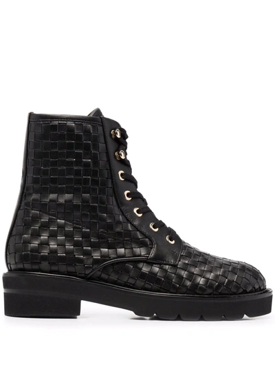 Stuart Weitzman Mila Lift Woven Ankle Boots In Schwarz