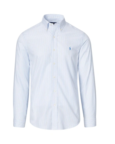 Ralph Lauren Polo  Slim Fit Stretch Cotton Shirt In Powder Blue/white