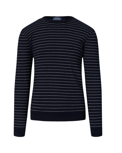 Ralph Lauren Polo  Striped Cotton-blend Sweater In Navy/cream