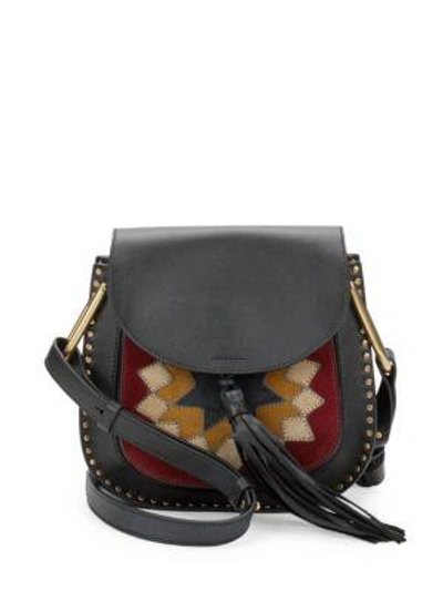 Chloé Drew Small Patchwork Suede & Leather Saddle Crossbody Bag In Black