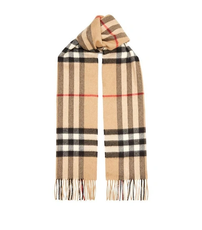 Burberry Macro Check Fringed Cashmere Scarf In 2310c  Camel C