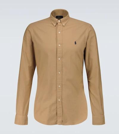 Polo Ralph Lauren Long-sleeved Cotton Oxford Shirt In Beige