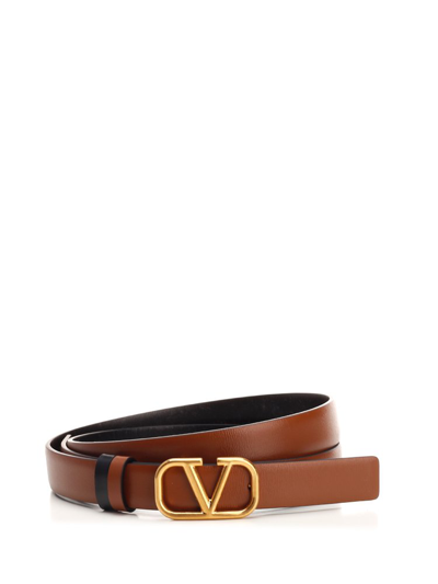 Reversible Vlogo Signature Belt In Glossy Calfskin 30 Mm for Woman in Black/pure  Red