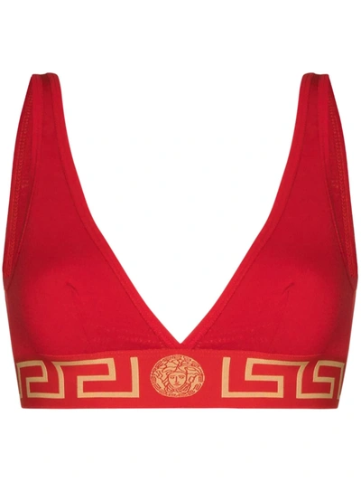 Versace Greek Bordered Bikini Top In Red