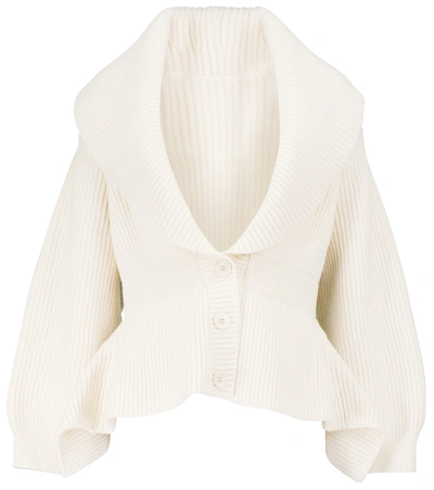 Alaïa Shawl Collared Sculpted Long Sleeve Cardigan In White