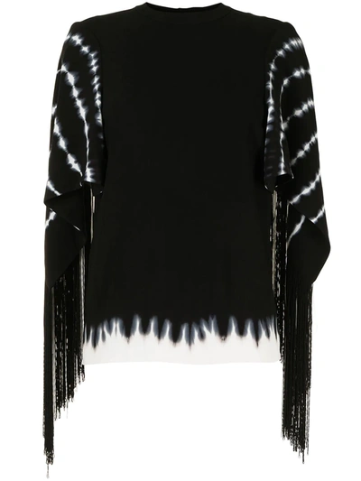 Proenza Schouler Tie-dye Fringe-sleeve Top In Black Multi