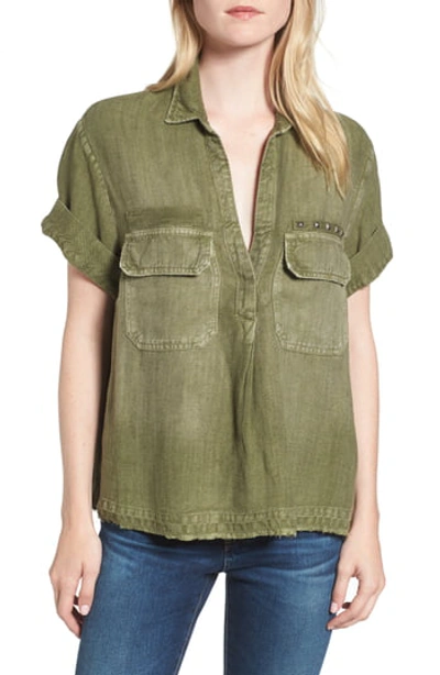 Ag Anson Military-inspired Short-sleeve Twill Top In Sulfur/ Climbing Ivy