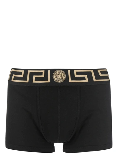 Versace Greca-detail Cotton Boxers In Black